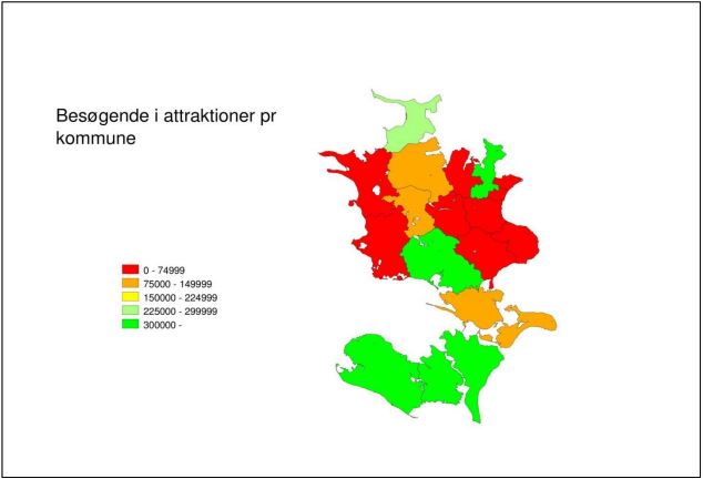 Antal besøgende i attraktioner pr. kommune i Region Sjælland.
Kilde: Region Sjællands rapport over fyrtårne